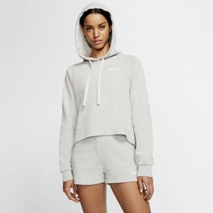Nike Sportswear Rib Cotton Crop Hoodie in Grey